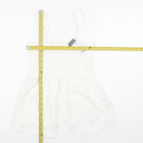 Primark Women White Cotton Camisole Tank Top S Boho Lace Summer
