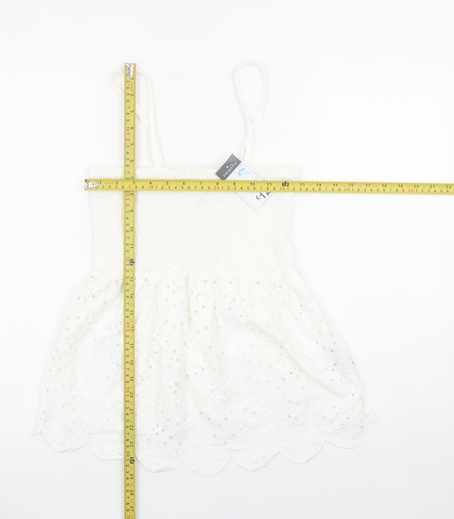 Primark Women White Cotton Camisole Tank Top S Boho Lace Summer