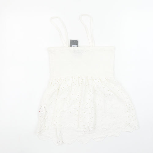 Primark Women White Cotton Camisole Tank Top S Boho Lace Summer