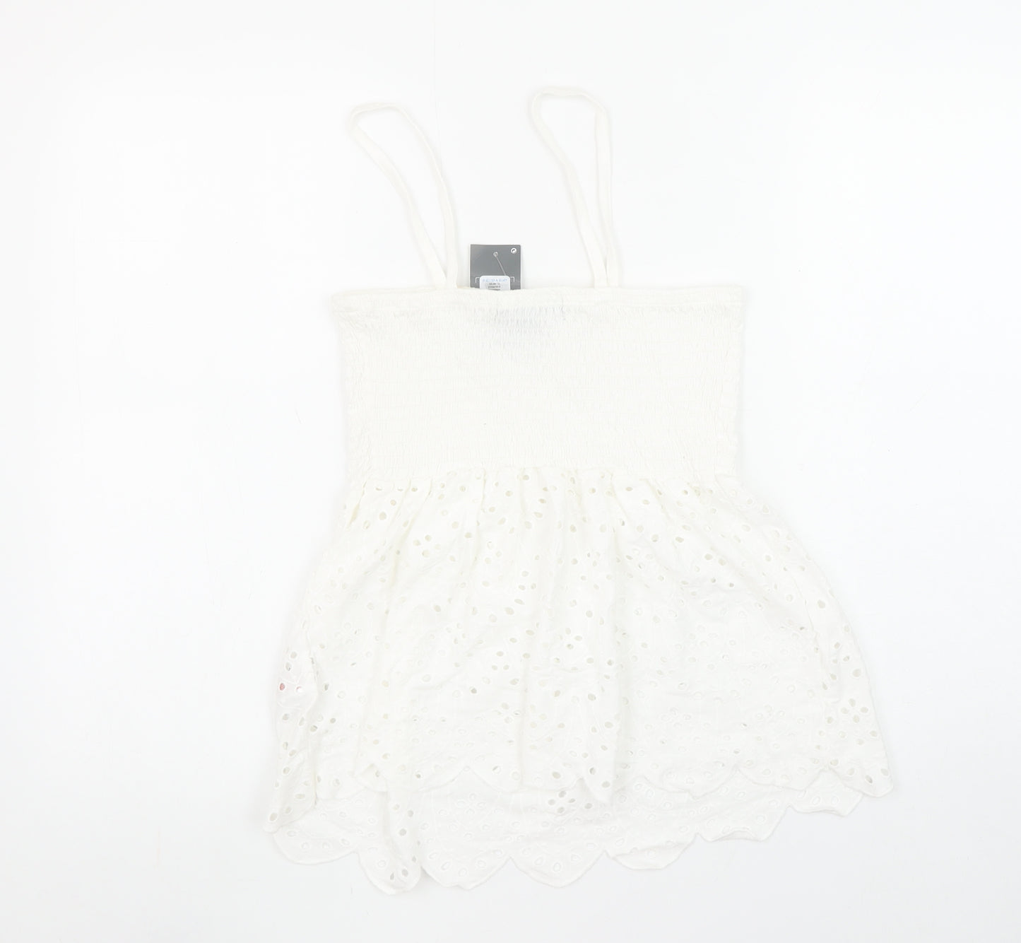 Primark Women White Cotton Camisole Tank Top S Boho Lace Summer
