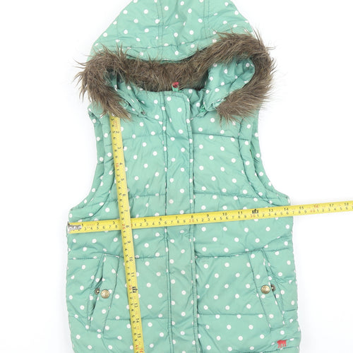 Mini Boden Girls Green Polka Dot Hooded Puffer Gilet 5-6 Years