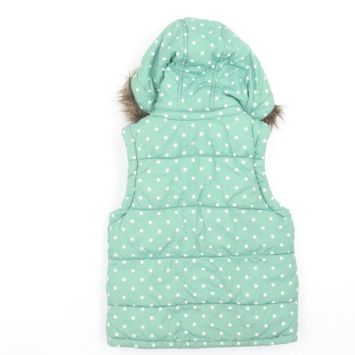 Mini Boden Girls Green Polka Dot Hooded Puffer Gilet 5-6 Years