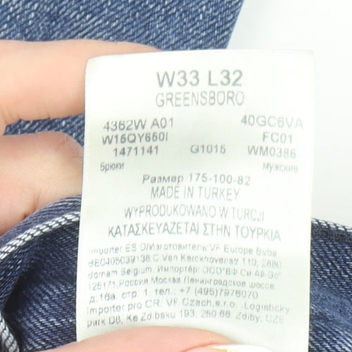 Wrangler Men's Blue 33W 32L Greensboro Straight Denim Jeans