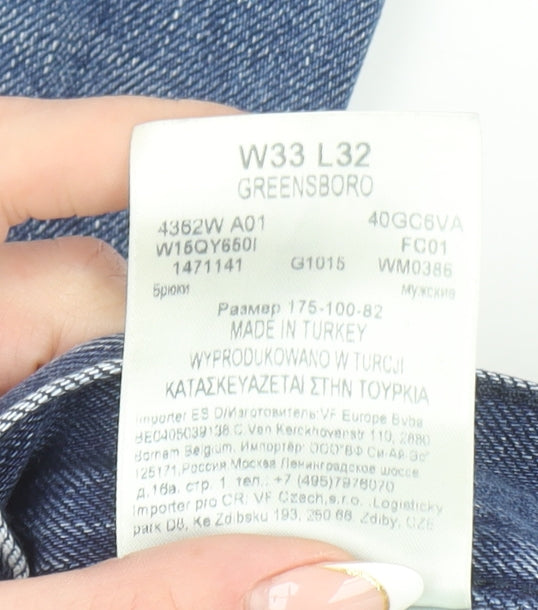 Wrangler Men's Blue 33W 32L Greensboro Straight Denim Jeans