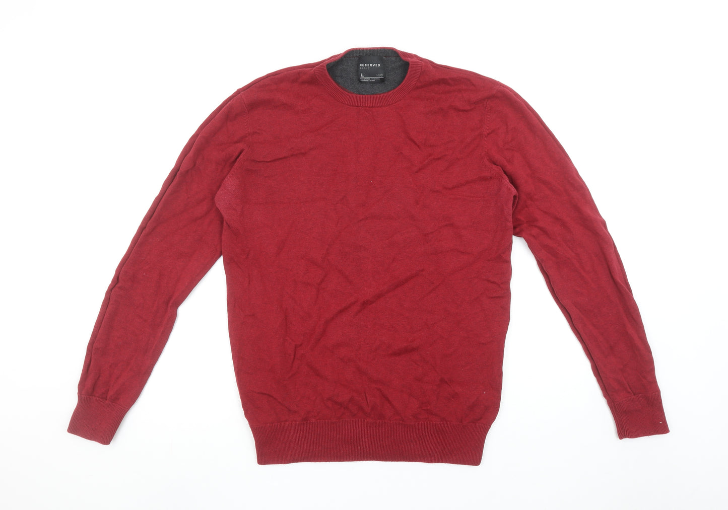Reserved Men's Red Cotton Crew Neck Pullover Jumper L
