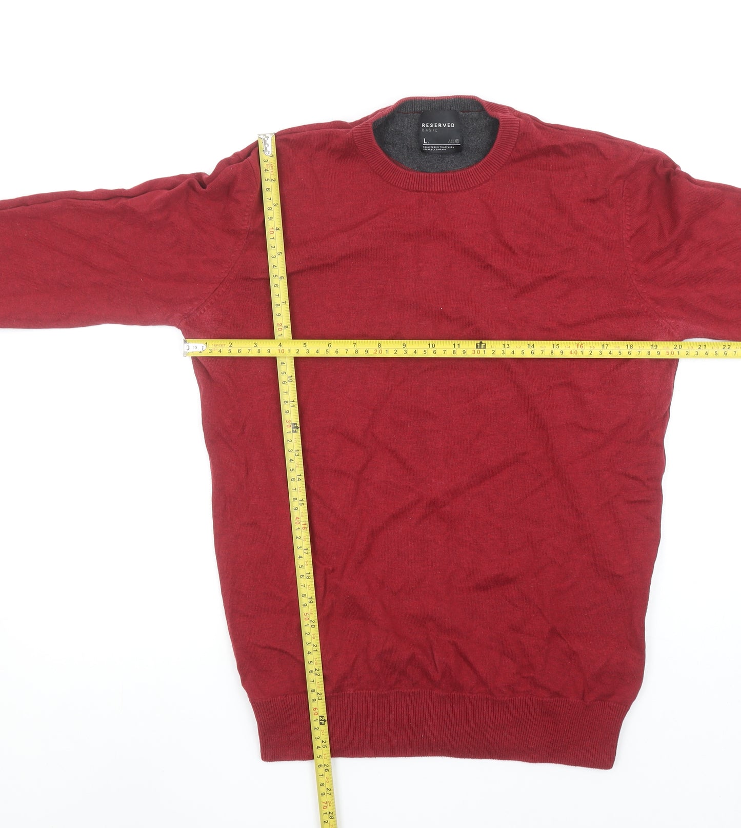 Reserved Men's Red Cotton Crew Neck Pullover Jumper L