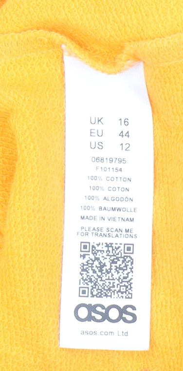 ASOS Women Yellow Cotton Pullover Sweatshirt UK 16 Regular Fit
