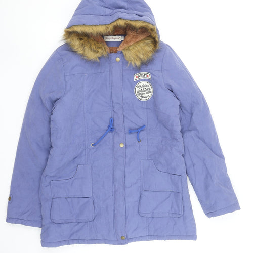 Fengzhiyuan Women’s Blue 2XL Hooded Fur Trim Parka Coat