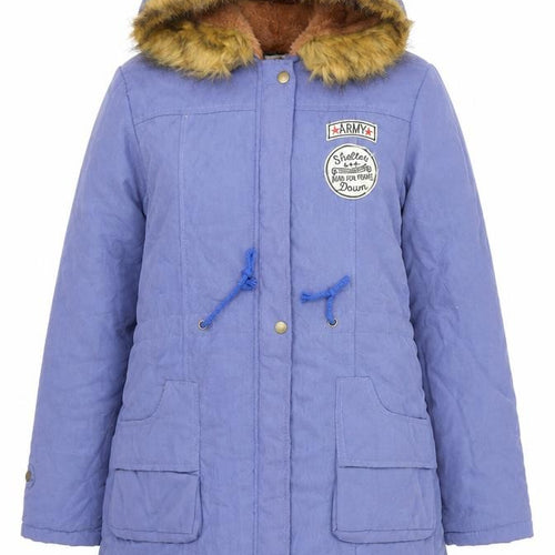 Fengzhiyuan Women’s Blue 2XL Hooded Fur Trim Parka Coat