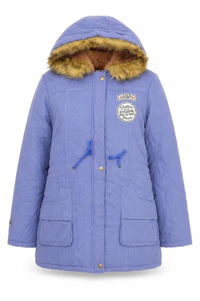 Fengzhiyuan Women’s Blue 2XL Hooded Fur Trim Parka Coat