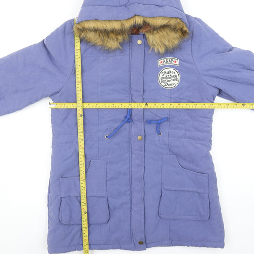 Fengzhiyuan Women’s Blue 2XL Hooded Fur Trim Parka Coat