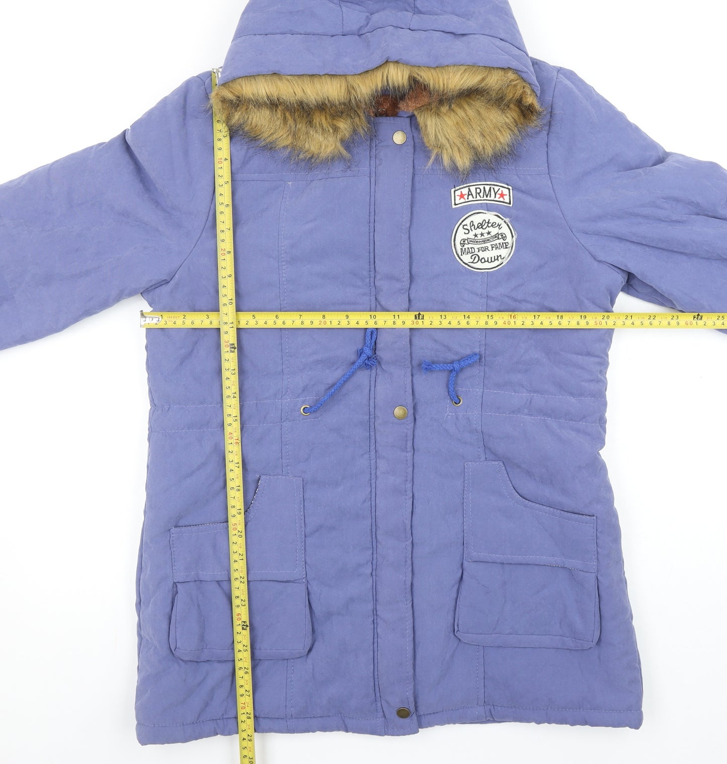Fengzhiyuan Women’s Blue 2XL Hooded Fur Trim Parka Coat