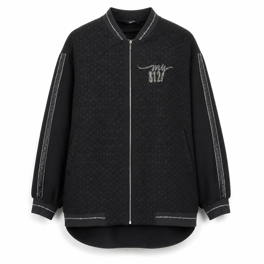 Front view of My 312 women’s black long sleeve zip front relaxed fit top, size UK 2