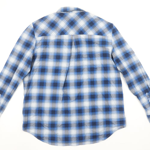 Tommy Hilfiger Women Blue Check Button-Up Shirt Size L Relaxed Fit Cotton Blend