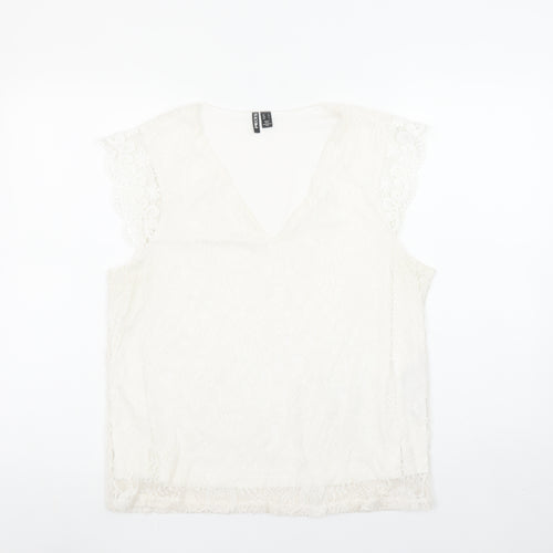 Pieces Women Ivory Lace V-Neck Camisole Blouse Size L