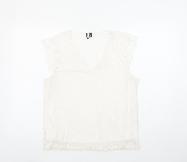 Pieces Women Ivory Lace V-Neck Camisole Blouse Size L