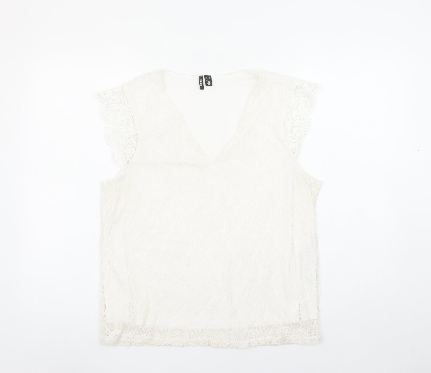 Pieces Women Ivory Lace V-Neck Camisole Blouse Size L