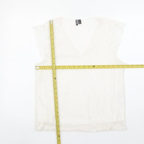Pieces Women Ivory Lace V-Neck Camisole Blouse Size L