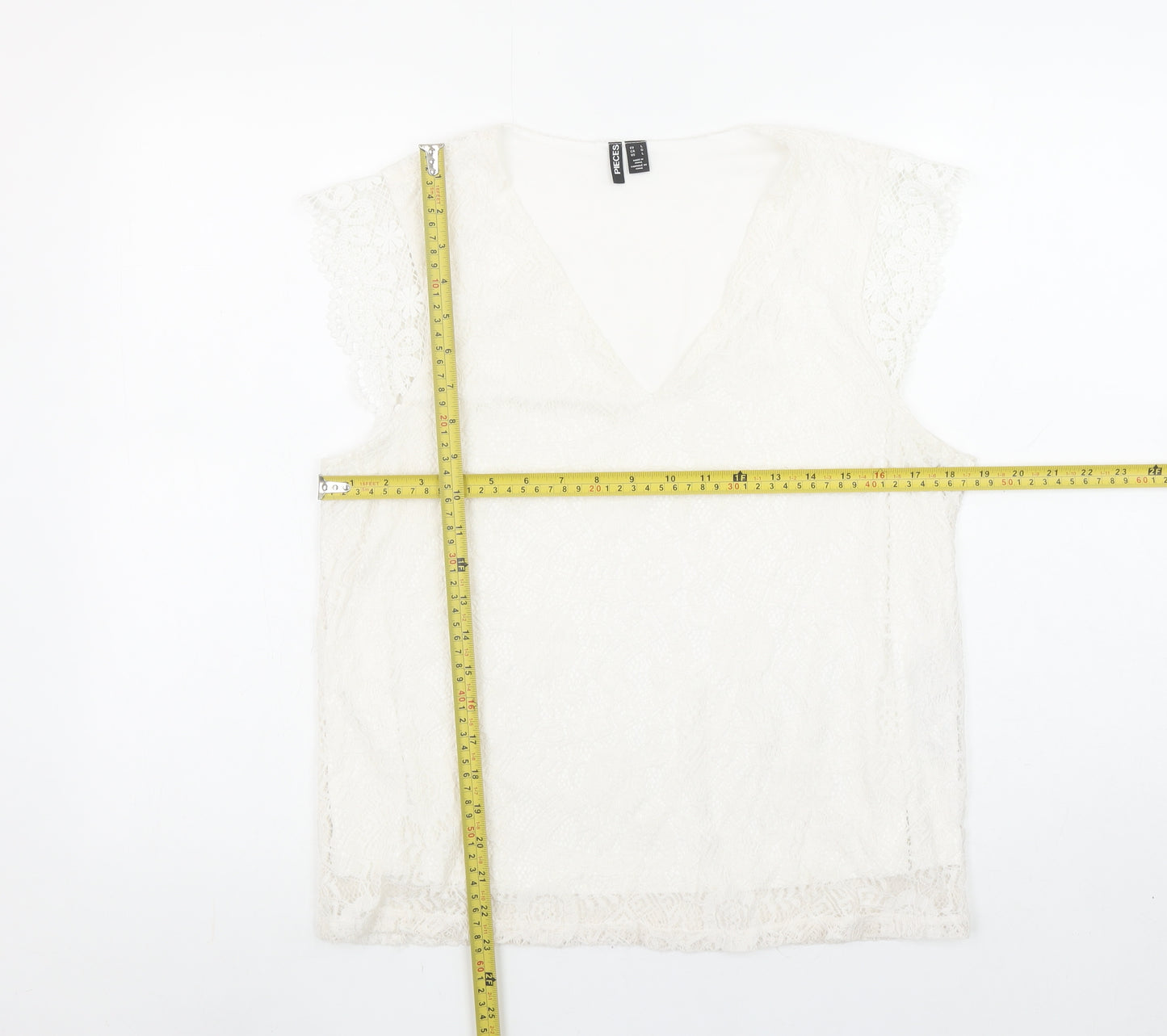 Pieces Women Ivory Lace V-Neck Camisole Blouse Size L