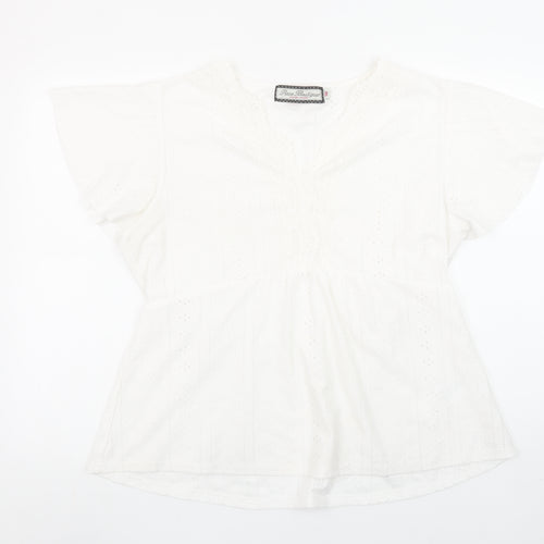 Paco Boutique Womens White Size 16 Tunic Blouse Flutter Sleeve