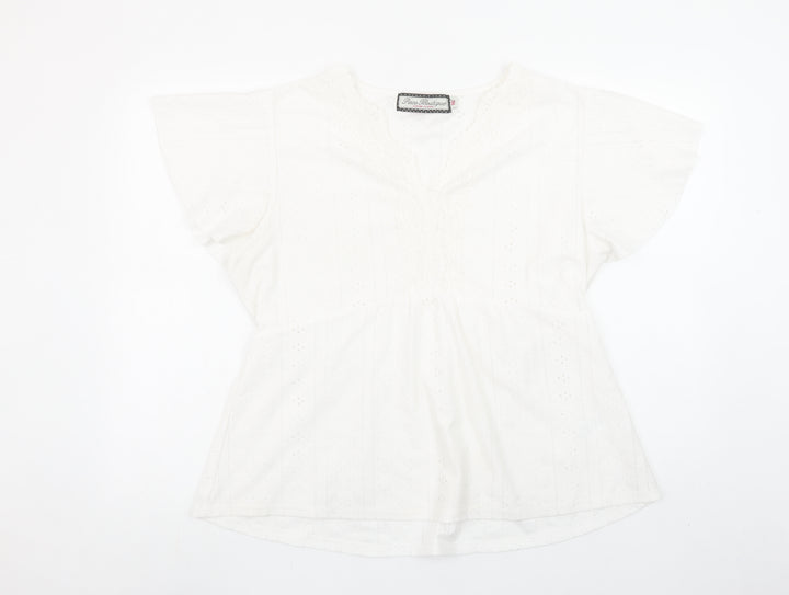 Paco Boutique Womens White Size 16 Tunic Blouse Flutter Sleeve