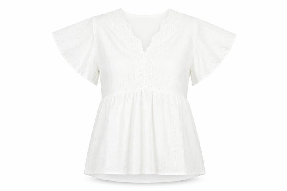Front view of Paco Boutique women’s white, size UK 16, tunic blouse flutter sleeve