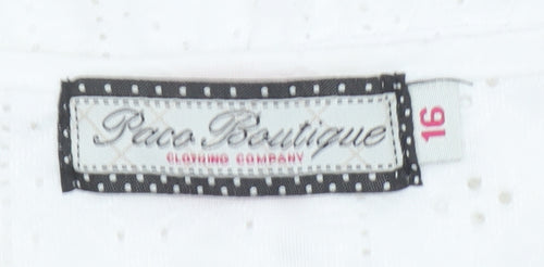 Paco Boutique Womens White Size 16 Tunic Blouse Flutter Sleeve