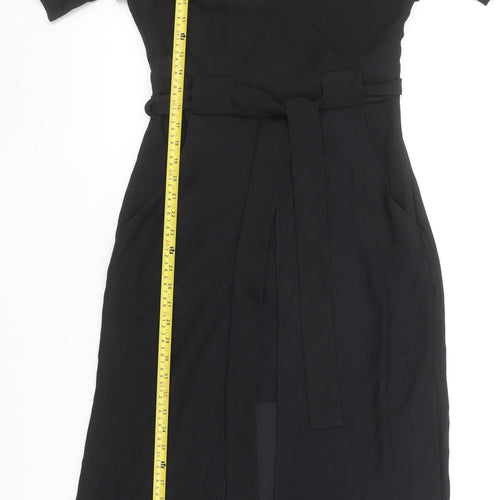 River Island Women's Black Midi Wrap Belted Dress Size 8