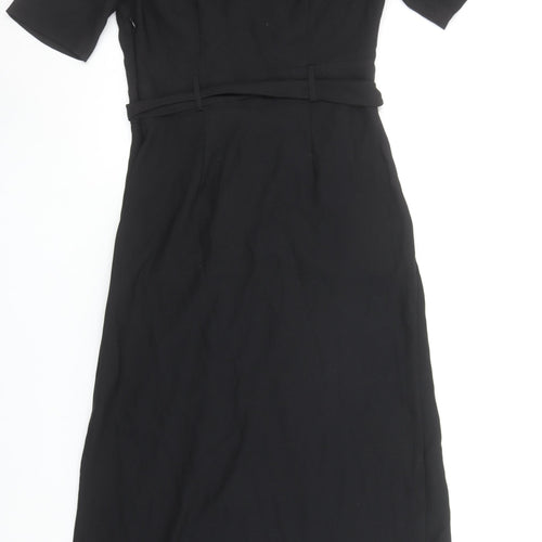 River Island Women's Black Midi Wrap Belted Dress Size 8