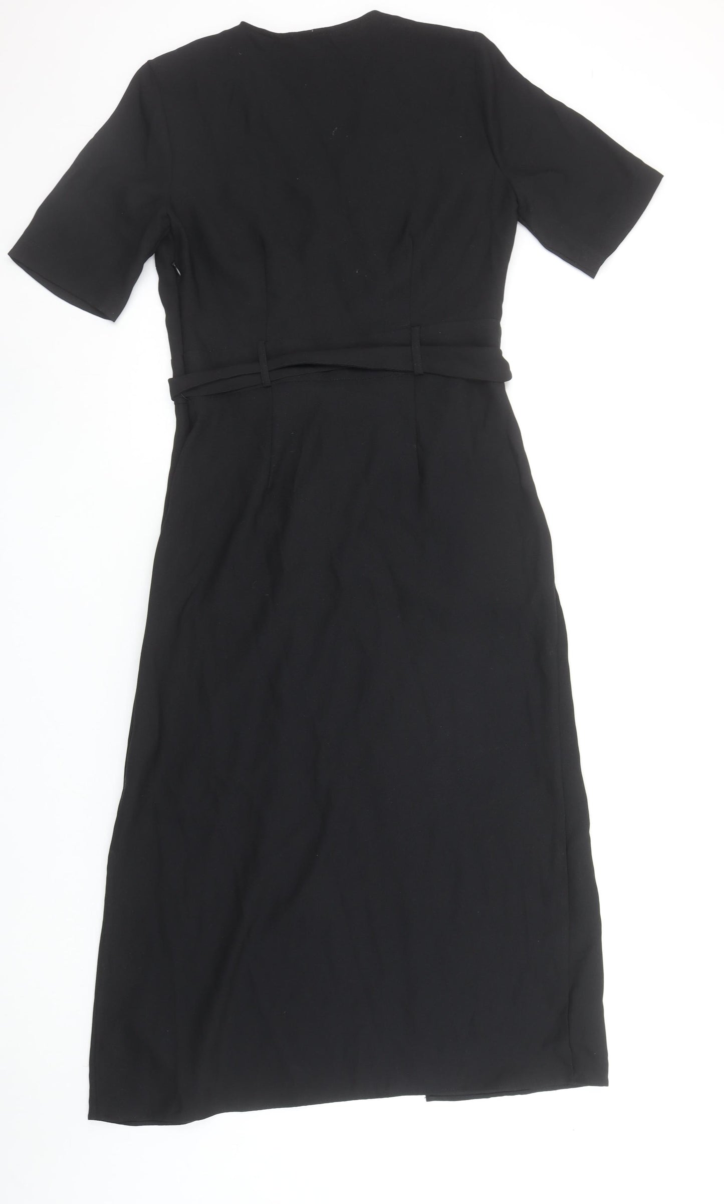 River Island Women's Black Midi Wrap Belted Dress Size 8