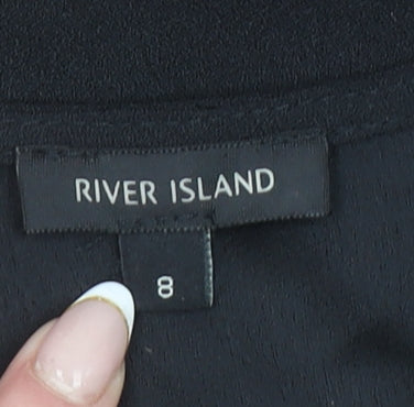 River Island Women's Black Midi Wrap Belted Dress Size 8