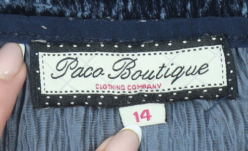 Paco Boutique Women Blue Velvet Beaded Bell Sleeve Tunic Blouse Size 14