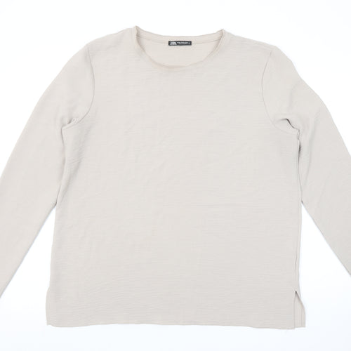 Zara Womens Beige Basic Long Sleeve Cotton T-Shirt XL