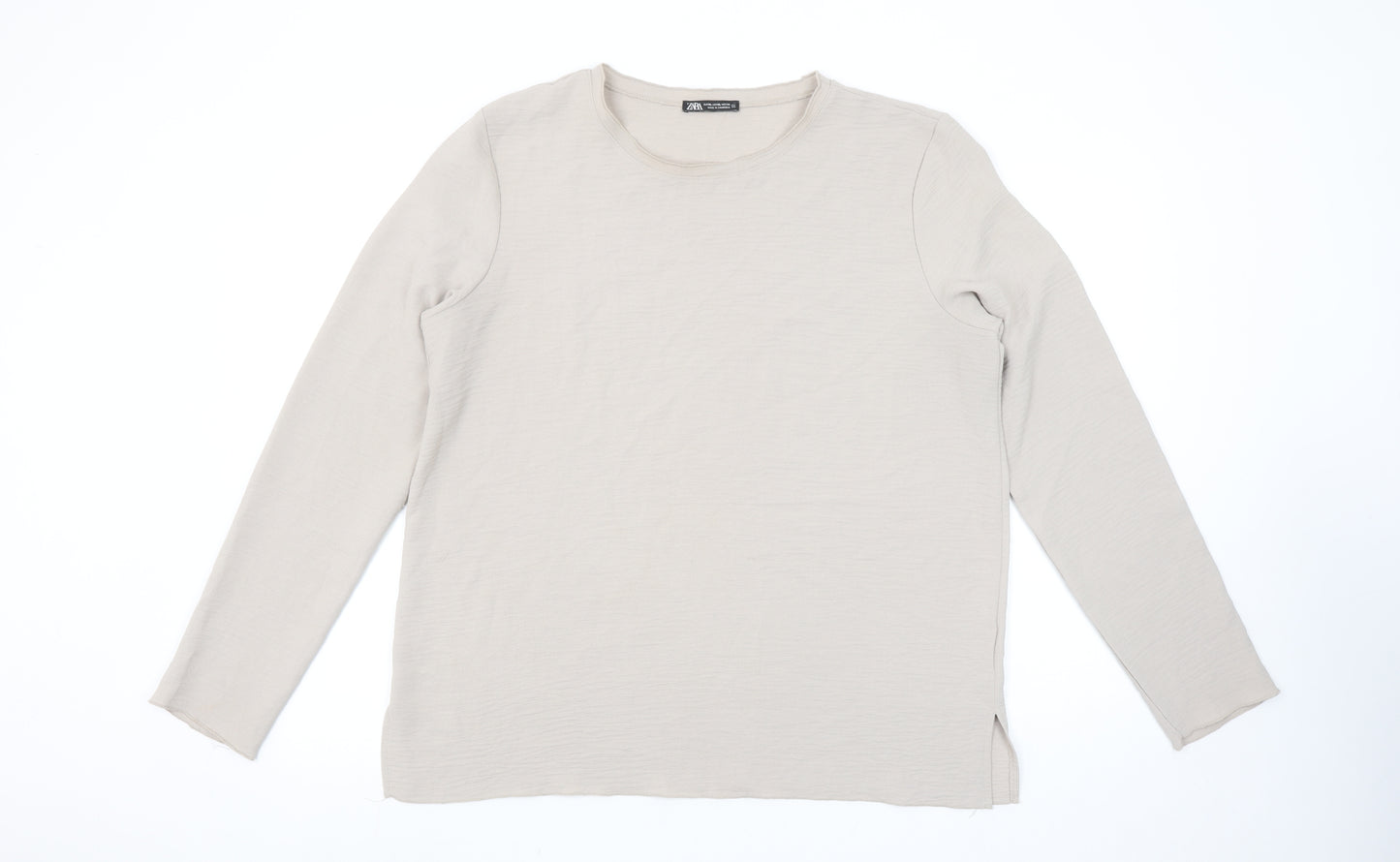 Zara Womens Beige Basic Long Sleeve Cotton T-Shirt XL