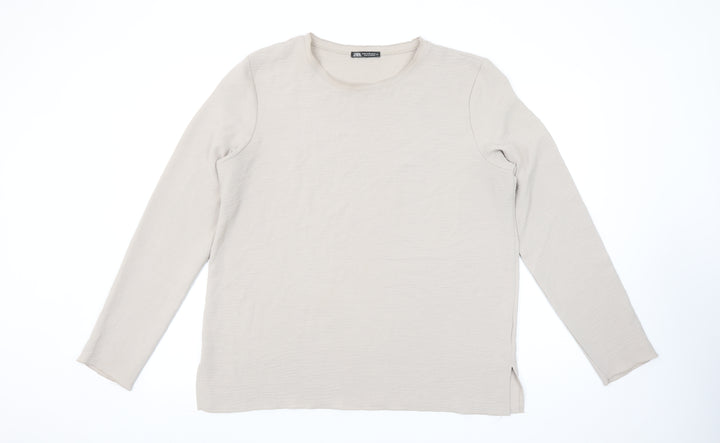 Zara Womens Beige Basic Long Sleeve Cotton T-Shirt XL