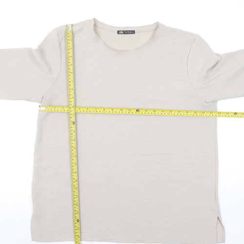 Zara Womens Beige Basic Long Sleeve Cotton T-Shirt XL