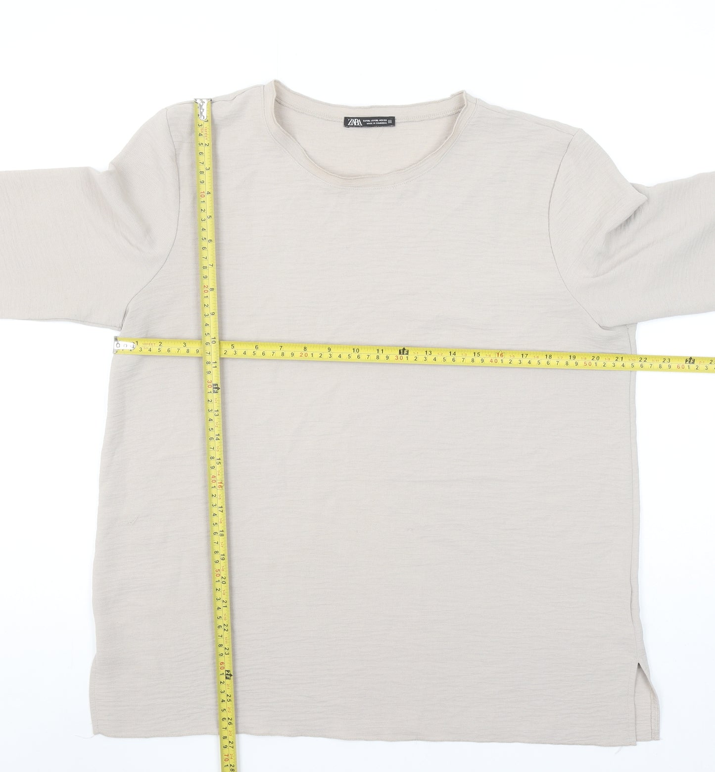 Zara Womens Beige Basic Long Sleeve Cotton T-Shirt XL