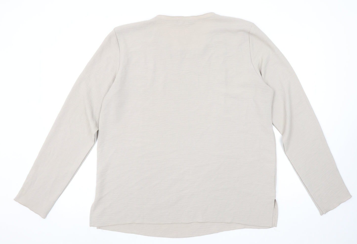 Zara Womens Beige Basic Long Sleeve Cotton T-Shirt XL