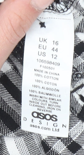 ASOS DESIGN Women’s Black Plaid Cotton Button-Up Shirt Size 16