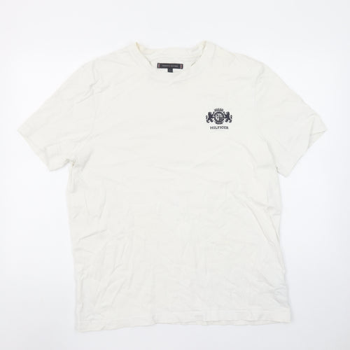 Tommy Hilfiger Men's White Cotton Regular Fit Logo T-Shirt L