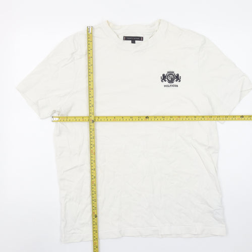 Tommy Hilfiger Men's White Cotton Regular Fit Logo T-Shirt L