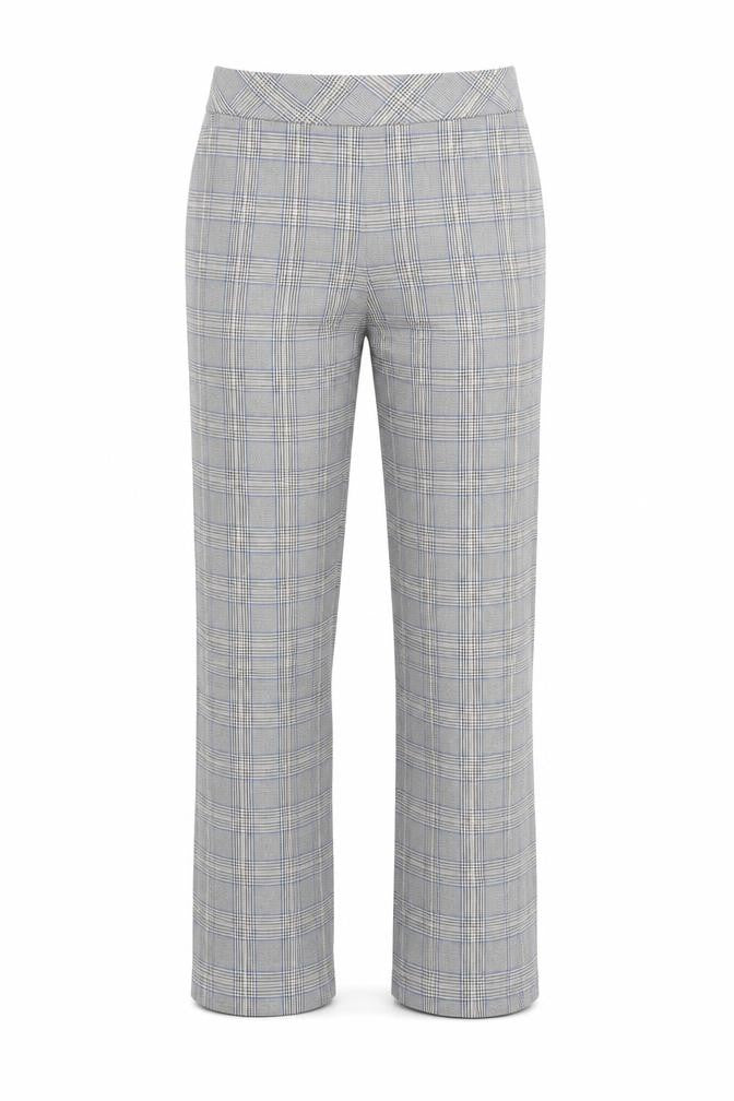 Front view of JCL Women’s Grey Check Straight Leg Trousers, size S