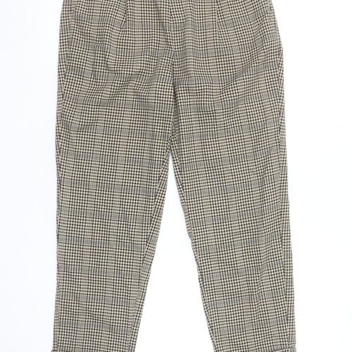 Stradivarius Womens Beige Check Tapered Trousers Size S