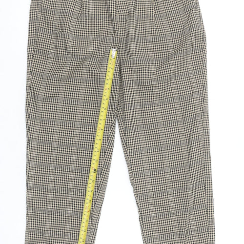 Stradivarius Womens Beige Check Tapered Trousers Size S