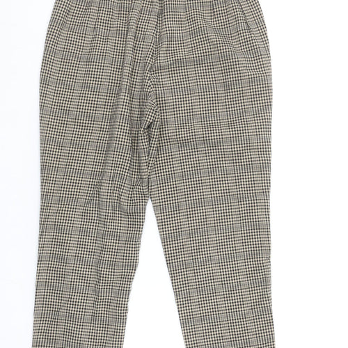 Stradivarius Womens Beige Check Tapered Trousers Size S