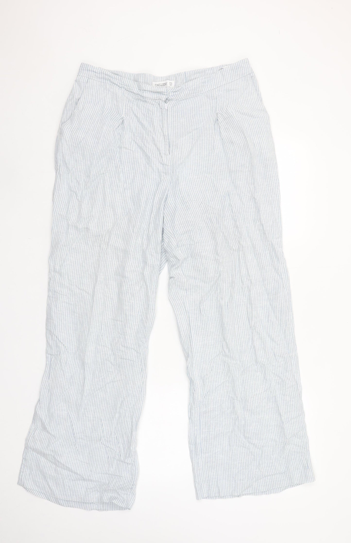 Gallery Womens Blue Striped Linen Blend Trousers Size 12