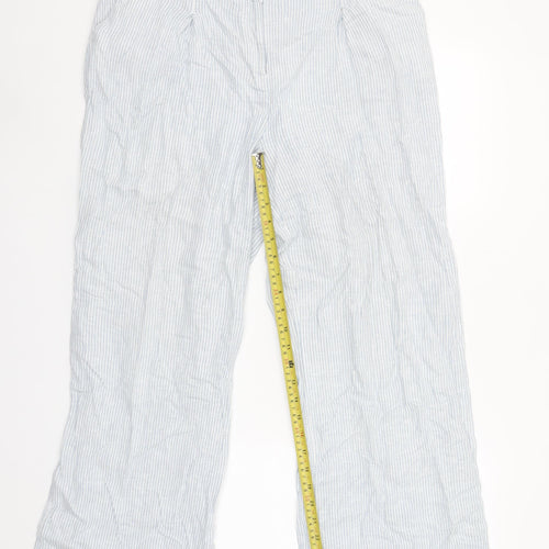 Gallery Womens Blue Striped Linen Blend Trousers Size 12