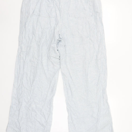 Gallery Womens Blue Striped Linen Blend Trousers Size 12