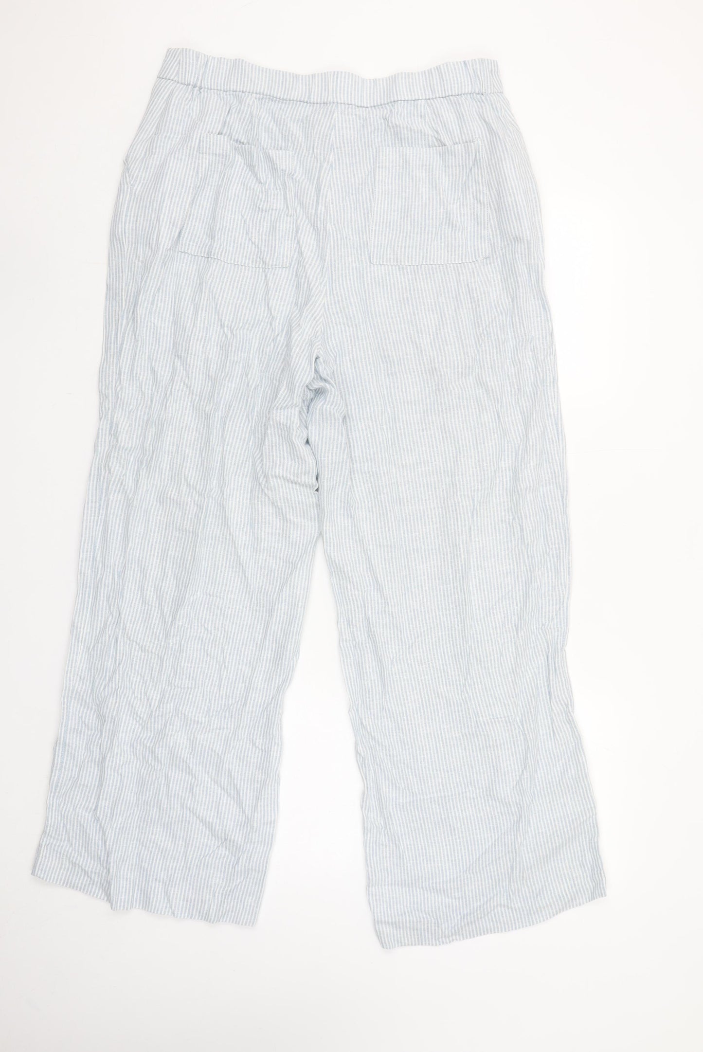 Gallery Womens Blue Striped Linen Blend Trousers Size 12