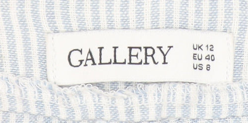 Gallery Womens Blue Striped Linen Blend Trousers Size 12